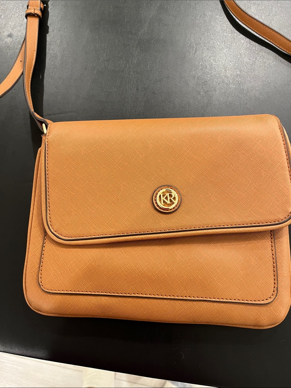 Tan Crossbody Bag with Gold Accent